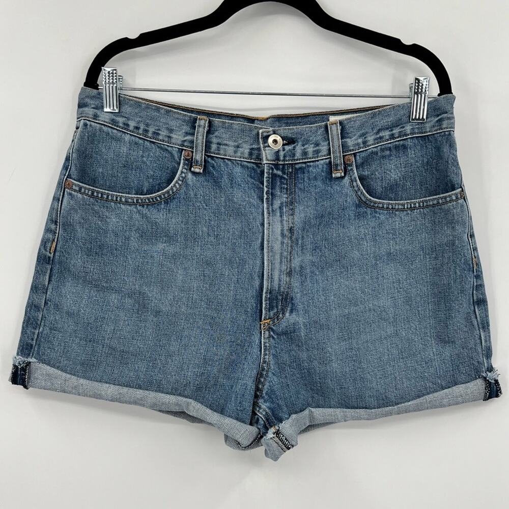 Rag & Bone Cut Off Cuffed Jean Shorts High Waisted Medium Wash Zip Blue Size 31